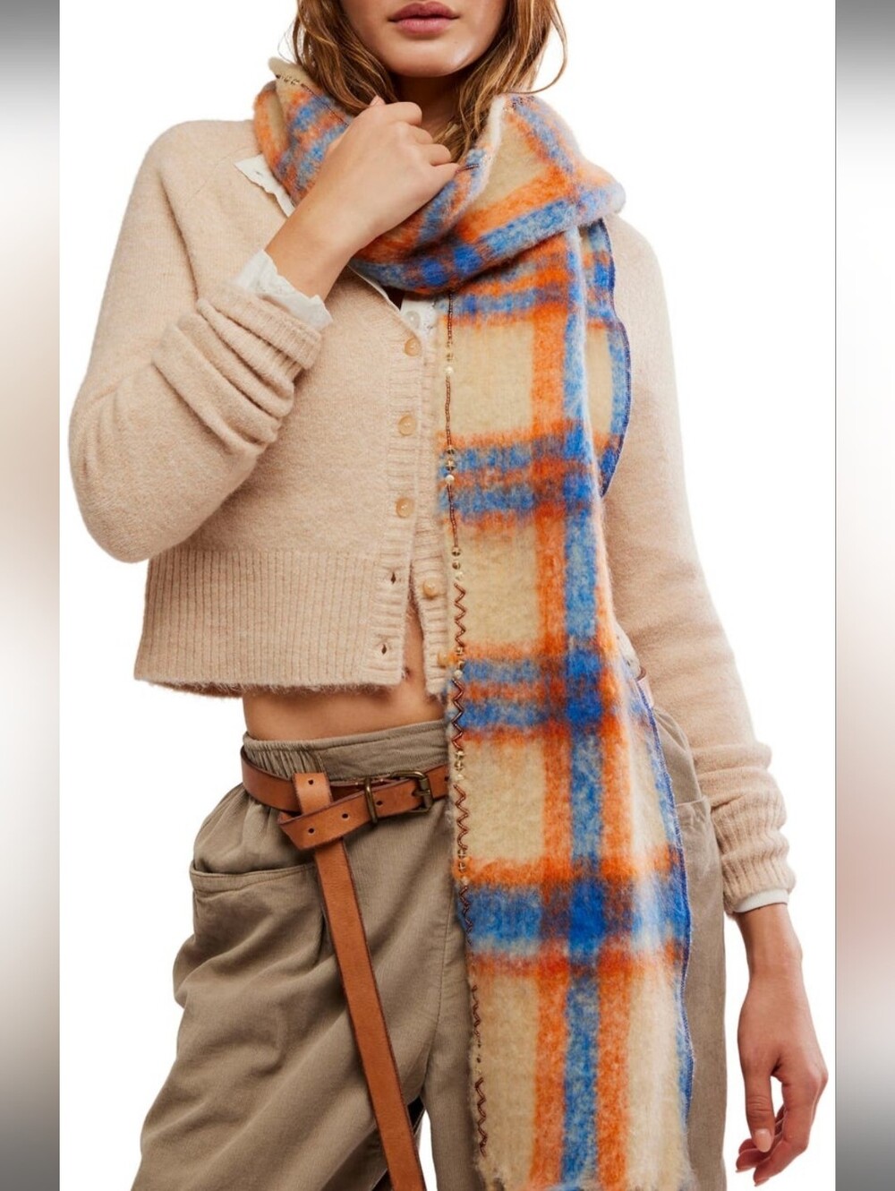Free People Highland Plaid Skinny Scarf